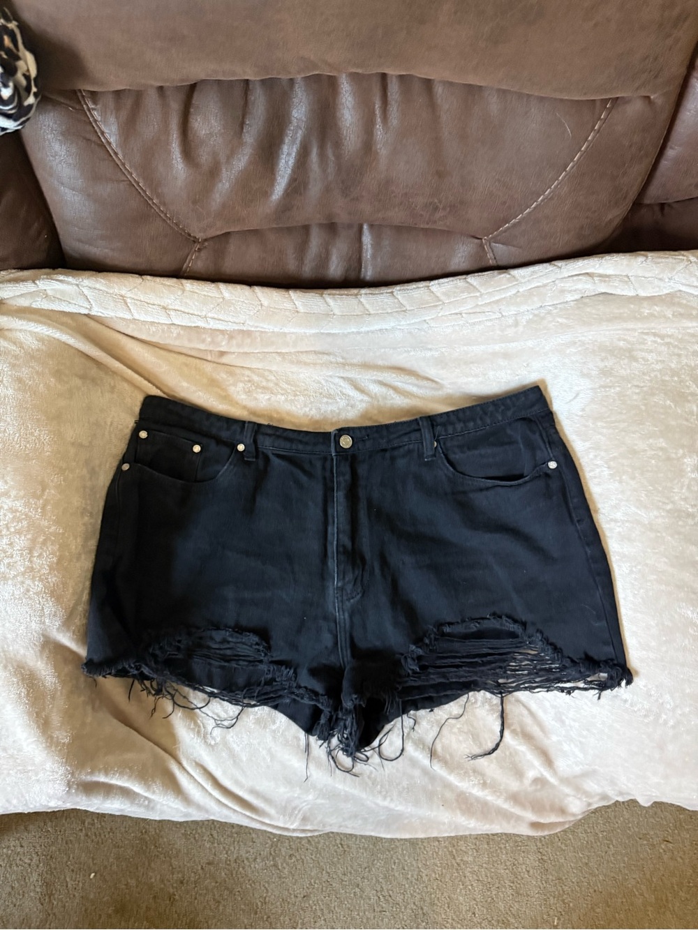 Womens Black Distressed Denim Shorts